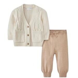 Grayson Collective Baby Size 18 Months Cardigan & Pants Set Cream/Brown